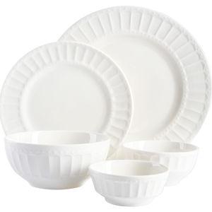 Gibson Home Zen Buffet Porcelain Ceramic Dinnerware Sets for 8, Plates and Bowls Set (40pcs), White Embossed Dishes
