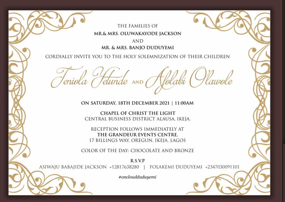 The Wedding Website of Teniola Jackson and Afolabi Duduyemi