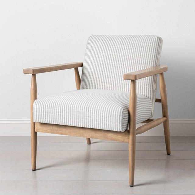 Upholstered Natural Wood Accent Chair Micro Stripe Dark Gray / Oatmeal - Hearth & Hand™ with Magnolia