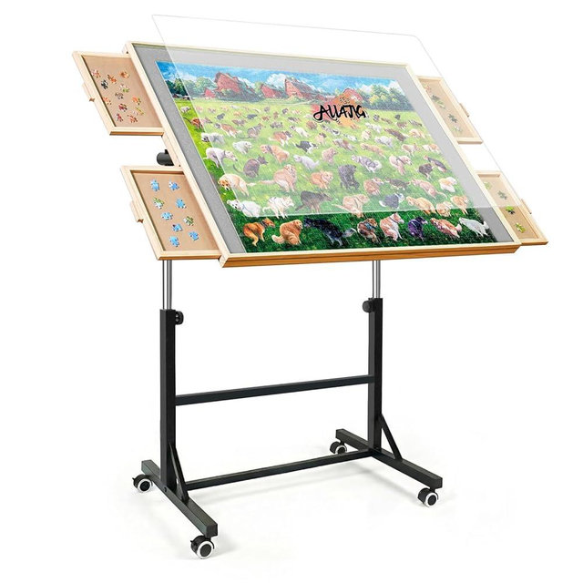ALL4JIG 2000 Pieces Puzzle Table with Legs and Wheels, Wooden Jigsaw Puzzle Table with 4 Drawers & Cover, Upgraded Stability & Optimized Lightweight Design, Puzzles for Adults
