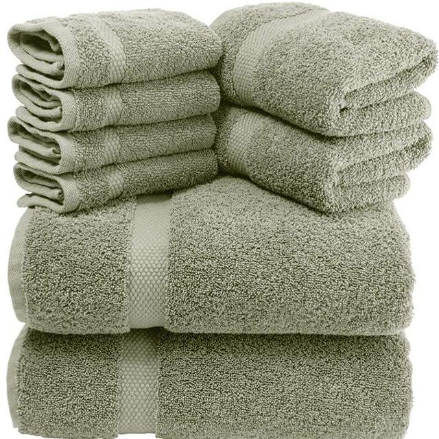 White Classic Luxury Green Bath Towel Set - Combed Cotton Hotel Quality Absorbent 8 Piece Towels | 2 Bath Towels | 2 Hand Towels | 4 Washcloths [Worth $72.95] 8 Pack | Green