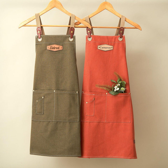 Personalized Canvas Apron for Women, Barista Apron, Linen Apron, Gardening Apron with Adjustable Straps, Kitchen Apron with Pocket