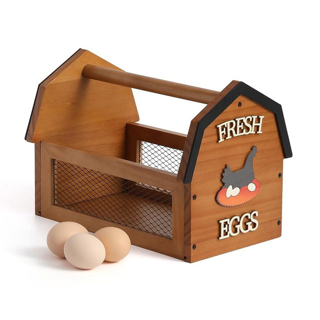ZSHLXM Wood Farmhouse Egg Collecting Basket - Large Countertop Chicken Egg Basket