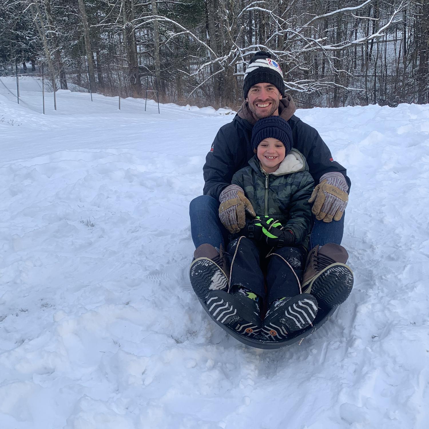 Sledding behind Stowe elementary school where Logan attended 1st and 2nd grade!