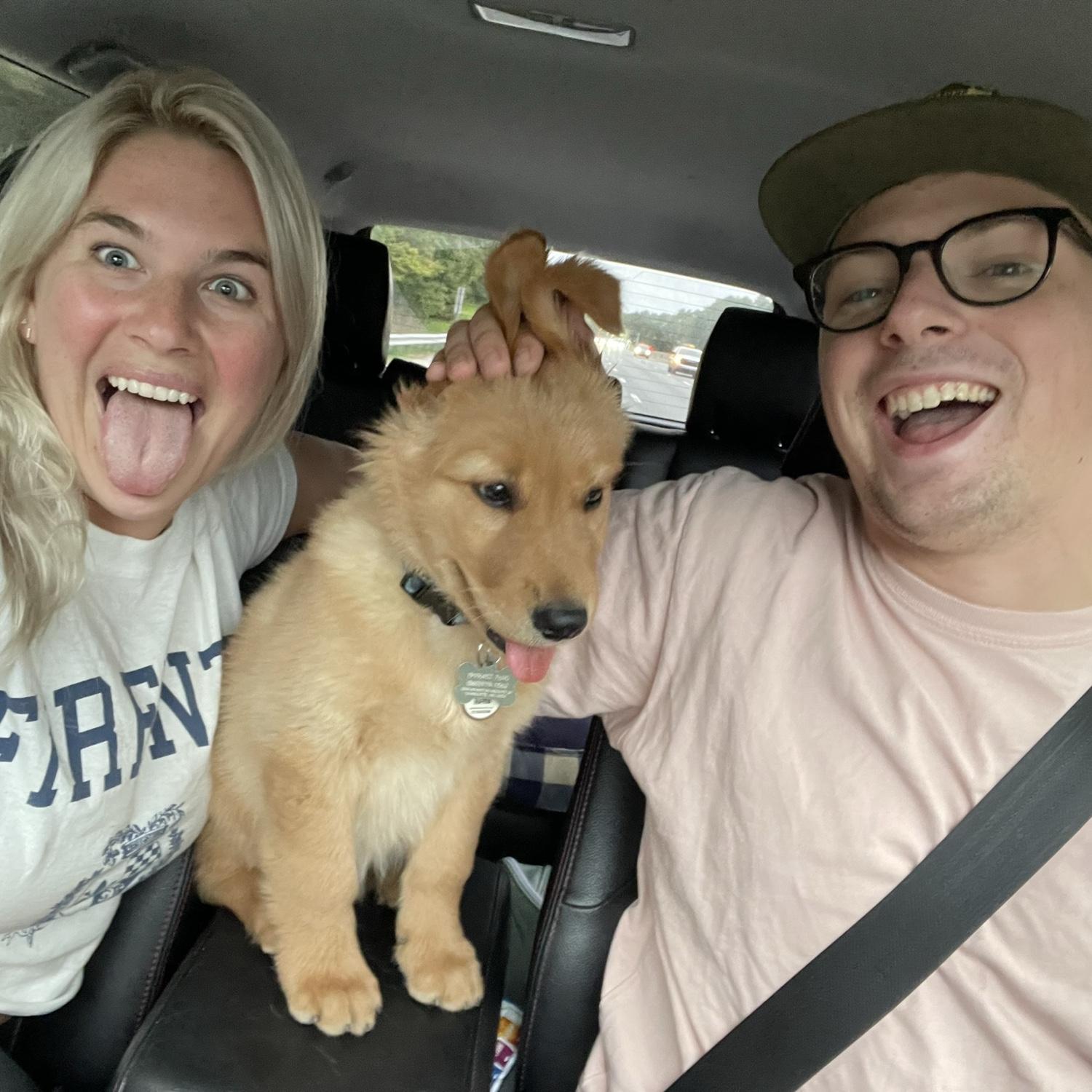 Since he was a little baby, Cliff has always preferred to sit in between us so he can touch us both. It's gotten a little more challenging now that he is 80 lbs LOL!