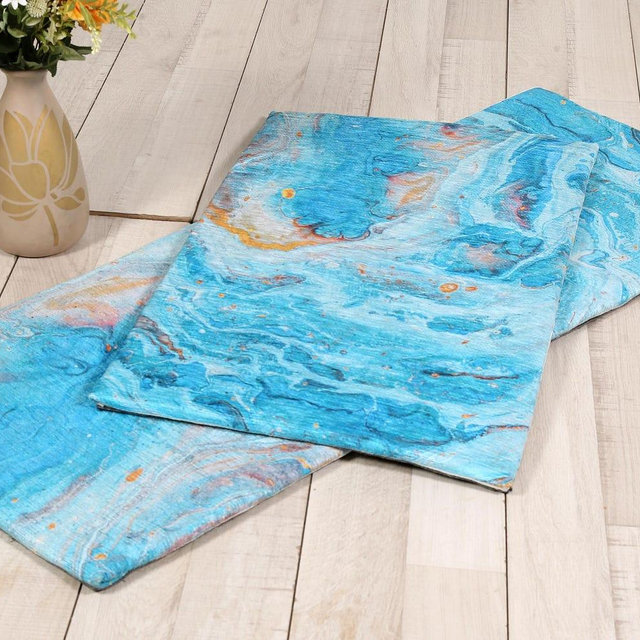 Blue Marble Kitchen Mat - High Quality Anti-Fatigue & Durable Skid-Resistant Foam Backing Size: 18x30