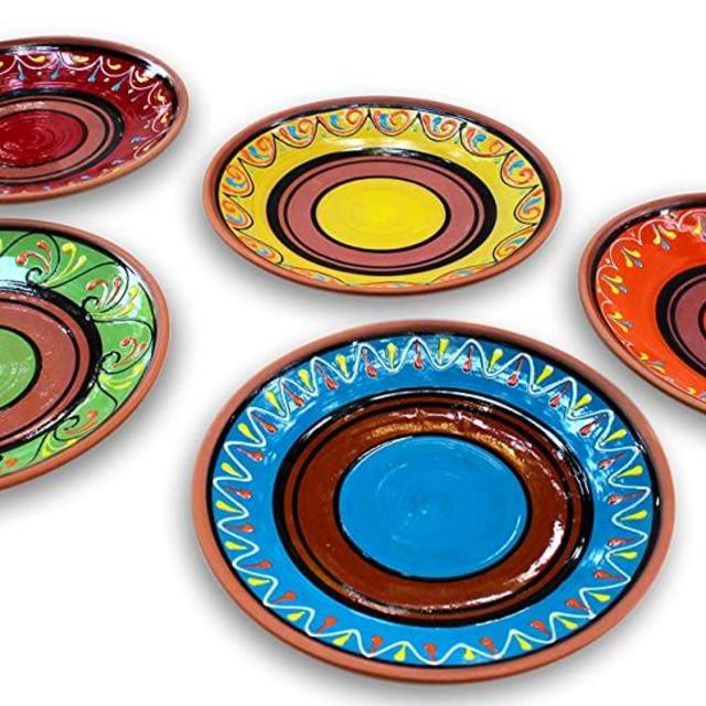 Cactus Canyon Ceramics Spanish Terracotta 5-Piece Small Dinner Plate Set (European Size), Multicolor