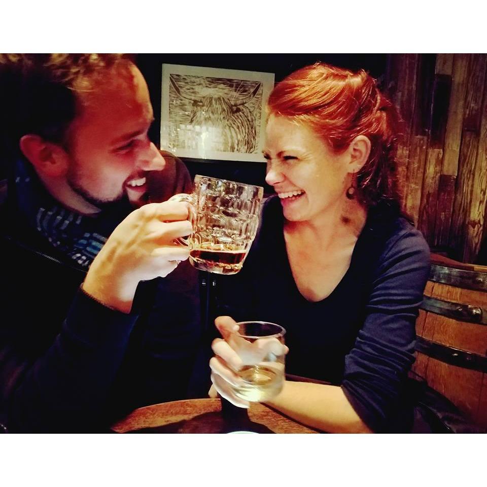 Drinking whiskey in a pub in Edinburgh. June 2017