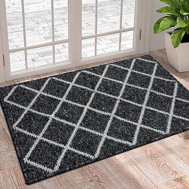 Finchitty Indoor Door Mat, Non-Slip Absorbent Resist Dirt Entrance Rug, Durable Machine Washable Rugs for Entryway, Low-Profile Inside Floor Doormat, 20" x 32", Black