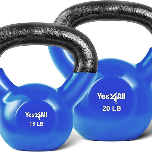 Yes4All Combo Kettlebells Vinyl Coated Weight Sets Great for Full Body Workout Equipment Push up, Grip Strength and Strength Training, Dumbbell Weights Exercises