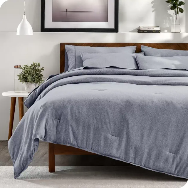 King Double Brushed Bed in a Bag Heather Midnight Blue by Bare Home