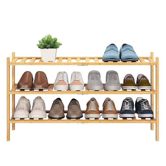 BMOSU Bamboo Shoe Rack for Entryway Stackable Shoe Shelf Premium Storage Organizer for Hallway Closet Living Room Bedroom Organizer(Natural , 3-Tier L-33.3")