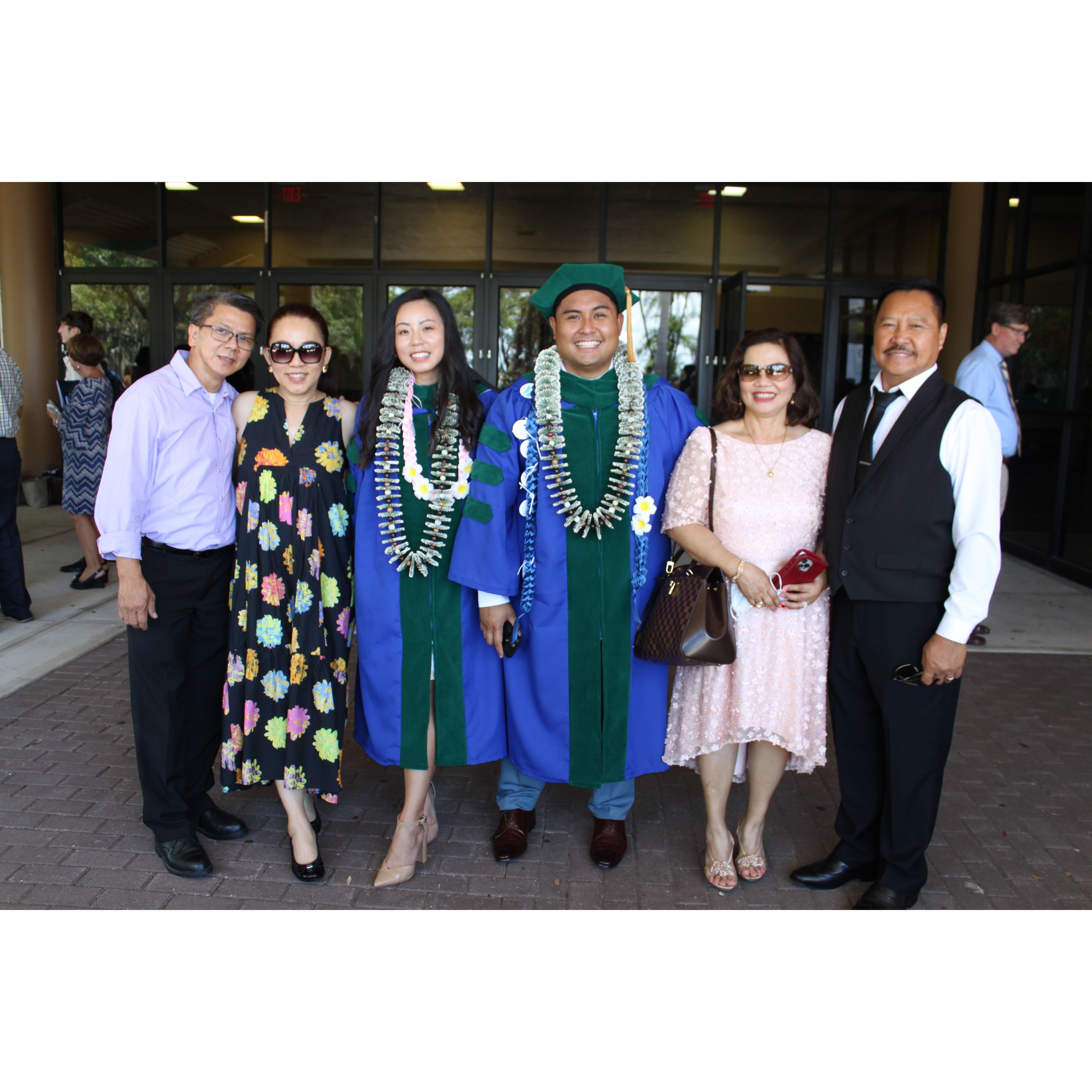 medical school graduation with kat's parents (left) and michael's parents (right)