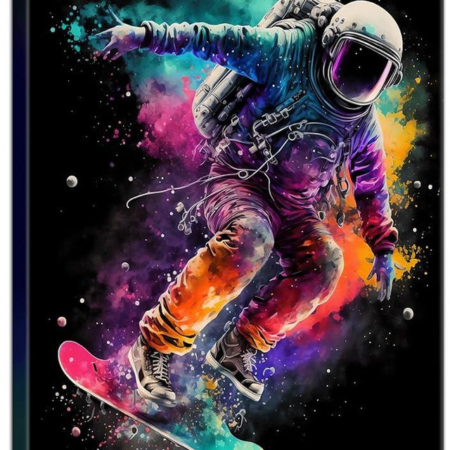Framed Astronaut Wall Art Space Pop Culture Graffiti Street Art Painting Pictures Wall Decor Canvas Prints Modern Gifts For Man Artwork Space Boys Room Home Decor For Bedroom Living Room Office