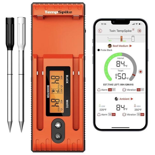 ThermoPro Twin TempSpike Wireless Meat Thermometer with 2 Meat Probes, 500FT Bluetooth Meat Thermometer with LCD-Enhanced Booster for Turkey Beef Rotisserie BBQ Grill Oven Smoker Thermometer