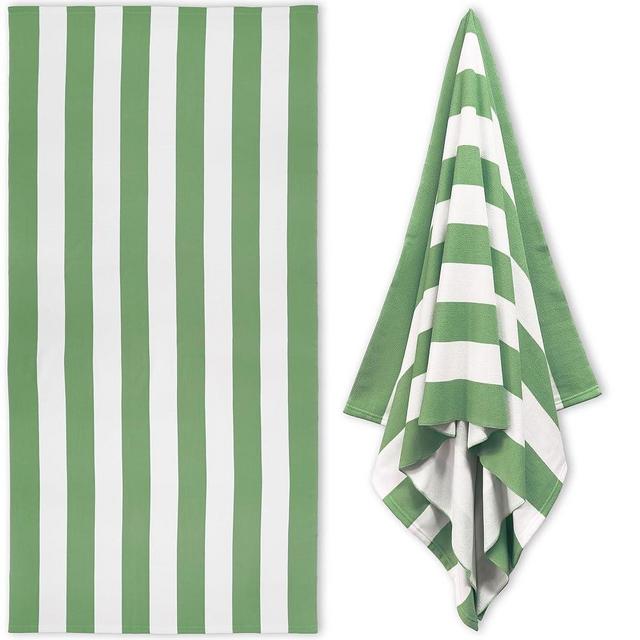 HENBAY Large Oversized Beach Towel - 35 x 70 Inch Microfiber Pool Towel, Green Striped Quick Dry Cabana Swim Towel
