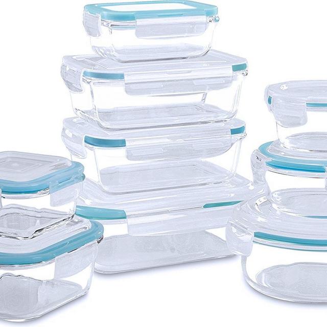 Glass Food Storage Container Set - 18 Pieces (9 containers+9 lids) Transparent Lids - BPA Free - For Home Kitchen or Restaurant - by Utopia Kitchen