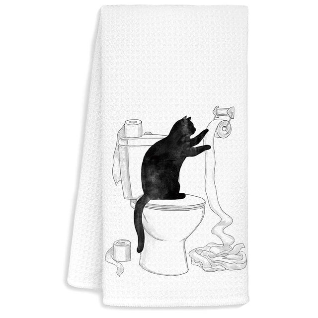Jvpke Funny cat Hand Towel for Bathroom,Black Cat Decor, cat Lover Gifts for Women, Cat Towels for Cat Lovers, Cat Bathroom Decor, Black cat Gifts for Women cat Lovers, 16x24