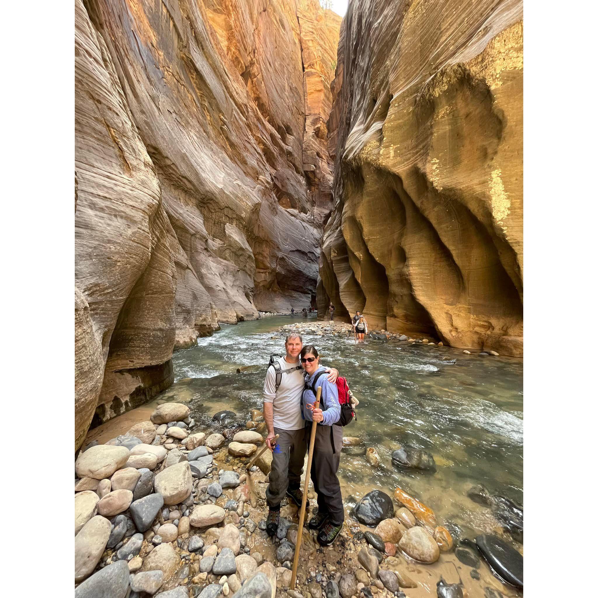 The surprises didn't end with canyoneering - here we are in The Narrows of Zion National Park