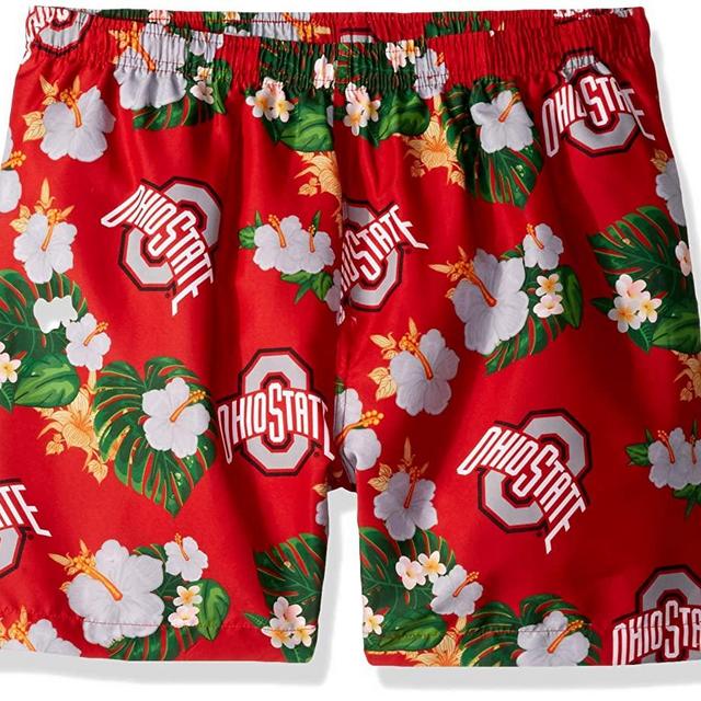 FOCO Men's Team Logo Floral Hawaiian Swim Suit Trunks