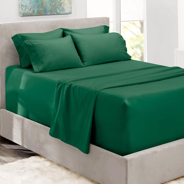 Hearth & Harbor Bed Sheets, Luxury Soft 6 Piece Bed Sheet Set Extra Deep Pocket Fitted Sheets Fits Mattress up to 21", Double Brushed Bedding Sheets & Pillowcases, King, Dark Green
