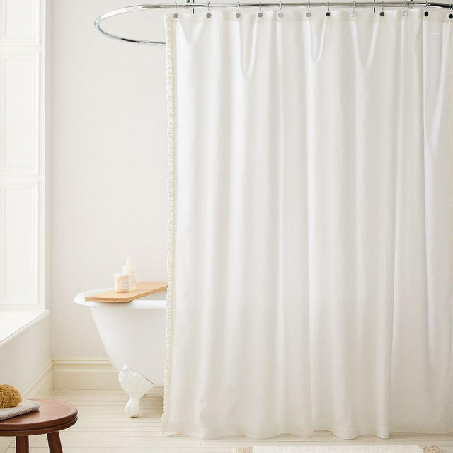 Linen Ruffle Shower Curtain, 72x74, White