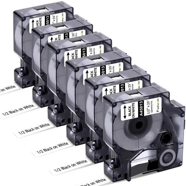 Freshworld 6-Pack Replacement for Dymo D1 Label Tape 45013 S0720530 Refill, Black on White,1/2 Inch (12mm) x 23 Ft(7m),Labeling Tape for Dymo LabelManager PnP 160 210D 260P 280 360D 420P Label Maker