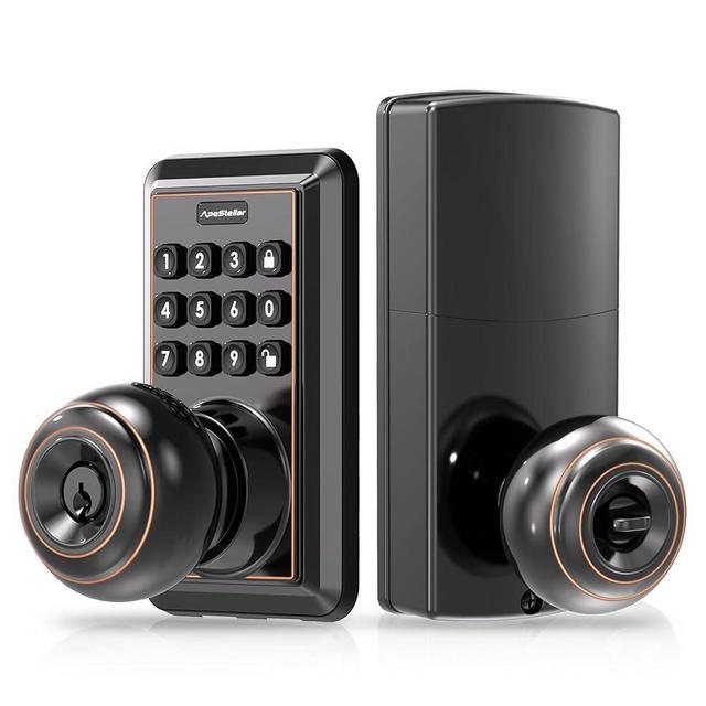 Door Knob with Keypad, Door Lock with Code, Keyless Door Knob, Auto Lock,50 User Code,Waterproof, Easy to Install and Program for Bedroom Garage Office Gate - Oil Rubbed Bronze -ApeStellar