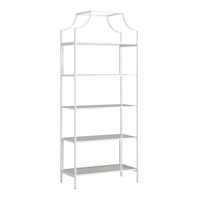 Sauder International Lux Book Shelf 5 Tier Modern Metal Multipurpose Bookcase with Glass Shelving, in White