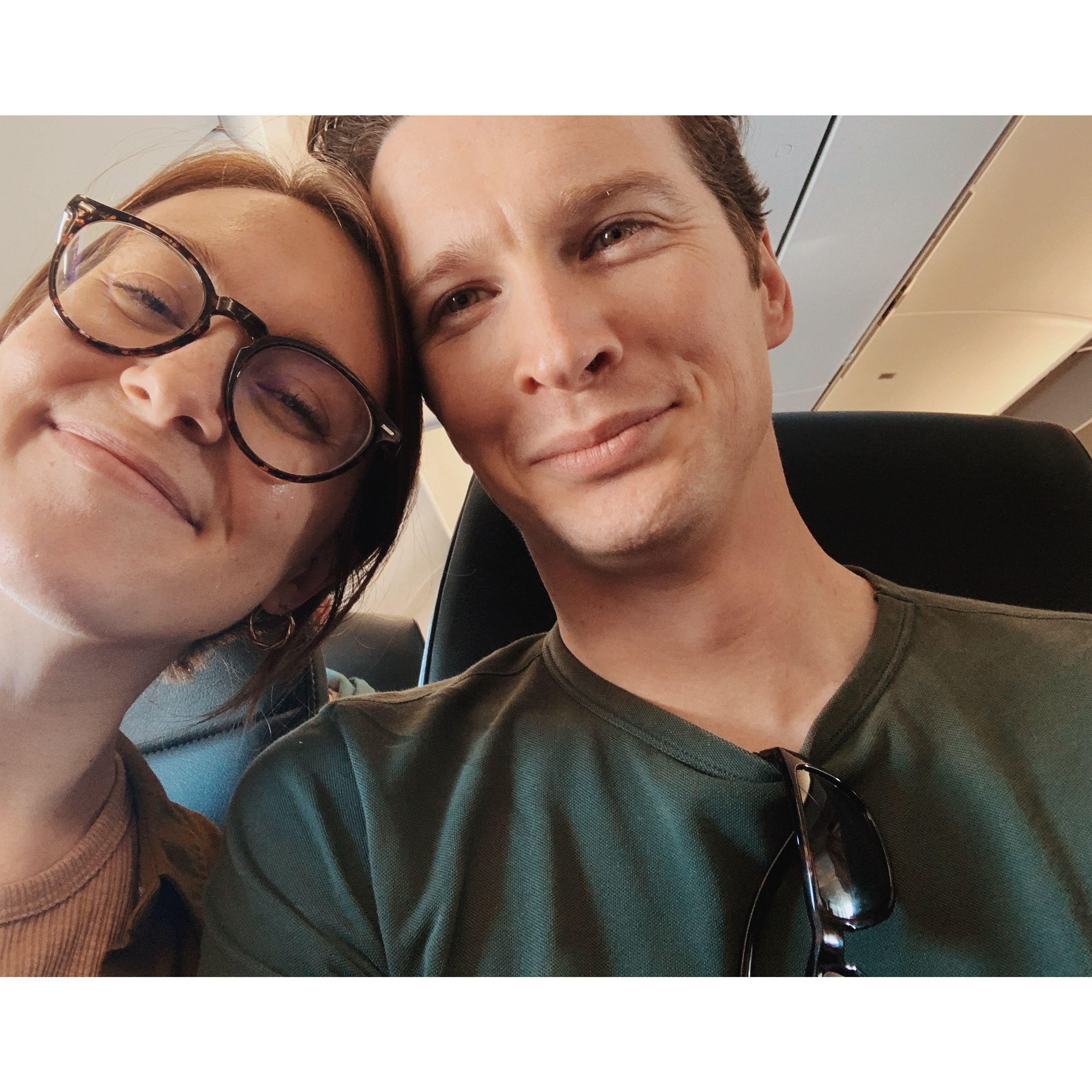 Our first flight together, headed to Florida last December