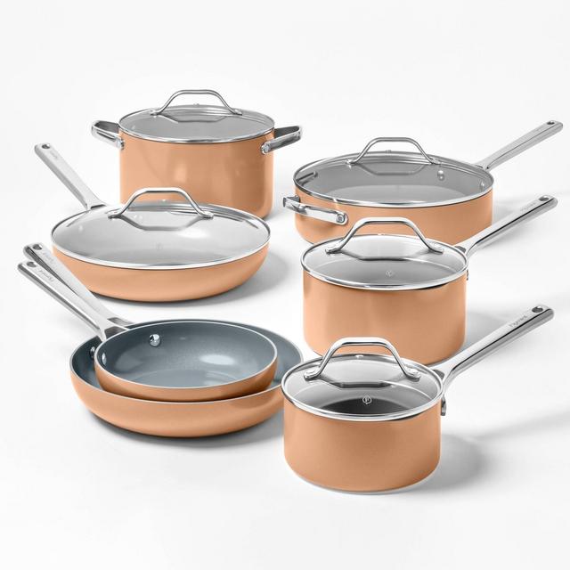 12pc Nonstick Ceramic Coated Aluminum Cookware Set Terracotta Orange - Figmint™