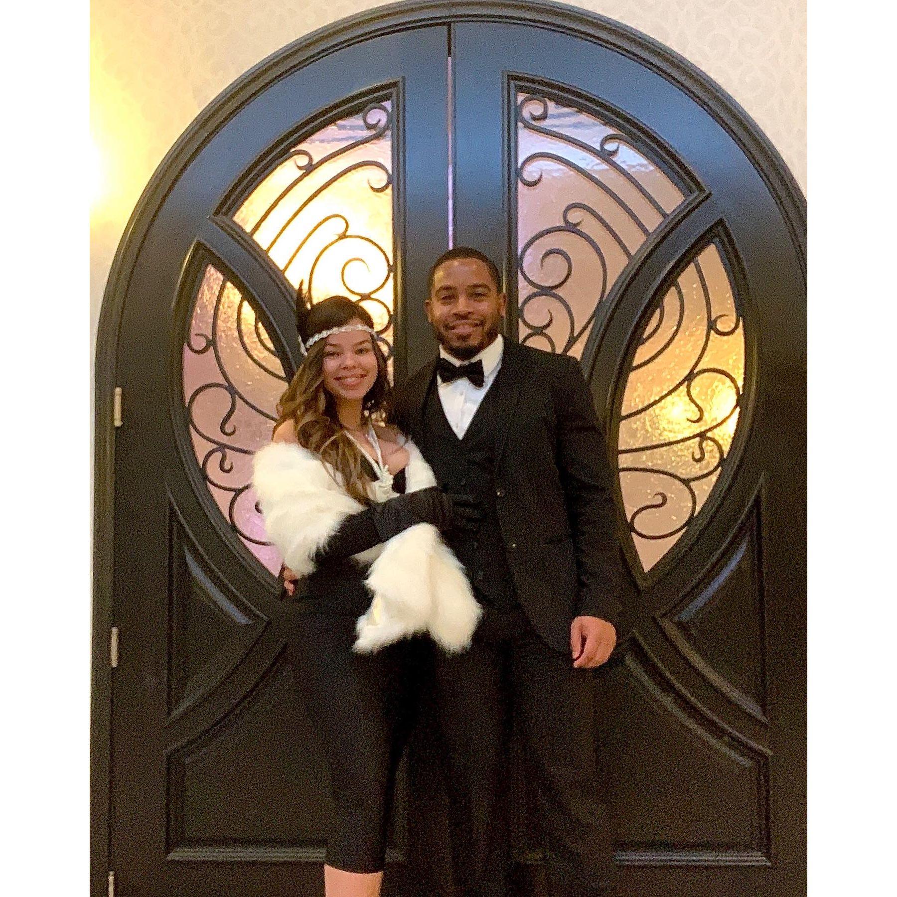 Christmas Party at work. My heels were killing me but he did not let me sit down. We danced the night away, and I was both exhausted and in pain BUT I love how we have fun together. <3