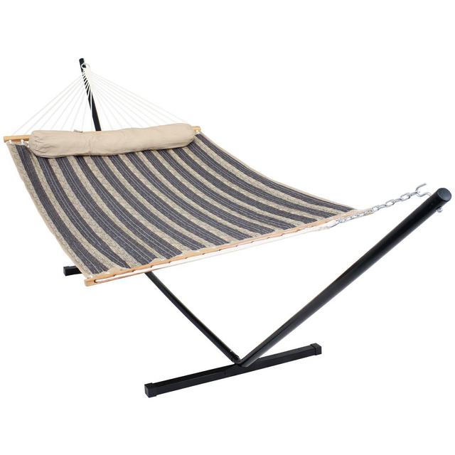Sunnydaze Heavy-Duty 2-Person Quilted Hammock with Steel Stand - 350 lb Weight Capacity/12' Stand - Mountainside