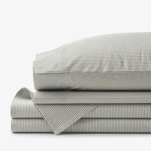 Cotton Percale Bed Sheet Set - Stripe Green - Queen Size