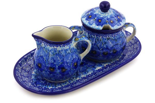 Polish Pottery 10" Sugar and Creamer Set Deep Winter UNIKAT