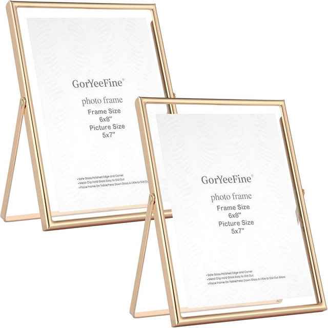 GorYeeFine Gold 6×8‘’Floating Frame 2-Pack For Photo Sizes(3.5x5''4x6''5x7''),Classy Metal Floating Frame 5x7''Tabletop Shelf Photo Frames for Christmas,Wedding Party,Home or Office Décor
