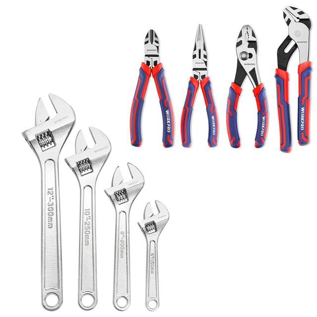 WORKPRO 4-piece Adjustable Wrench Set and 4-Piece Pliers Set
