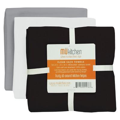 Set Of 3 Cotton Solid Color Flour Sack Towels Gray/Black/White - Mu Kitchen
