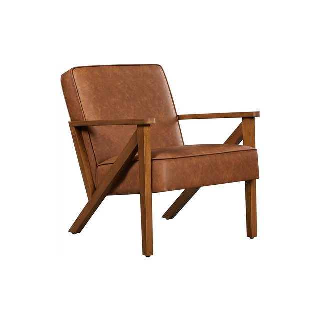 Yaheetech Faux Leather Armchair Accent Chair with Wood Legs for Living Room, Light Brown