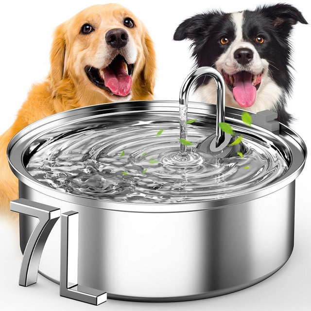 oneisall Dog Water Fountain for Large Dogs,7L/230oz/1.8G Stainless Steel Dog Fountain Super Quiet with Triple Filtration&Smart Safe Pump/Easy to Assemble& Clean,Great for Large Dogs and Multi-Pet Home