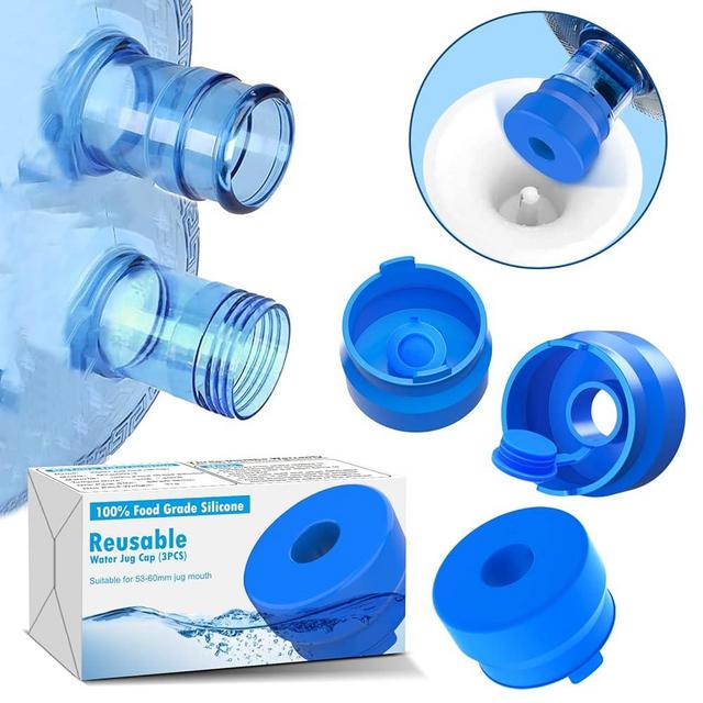 MYLOLF 3PCS 3 & 5 Gallon Water Jug Cap, Reusable Food Grade Silicone Replacement Cap for 55mm Standard/Screw/Crown Tops Water Bottle and Water Dispensers, Non-Spill & Leak Free - 3PCS