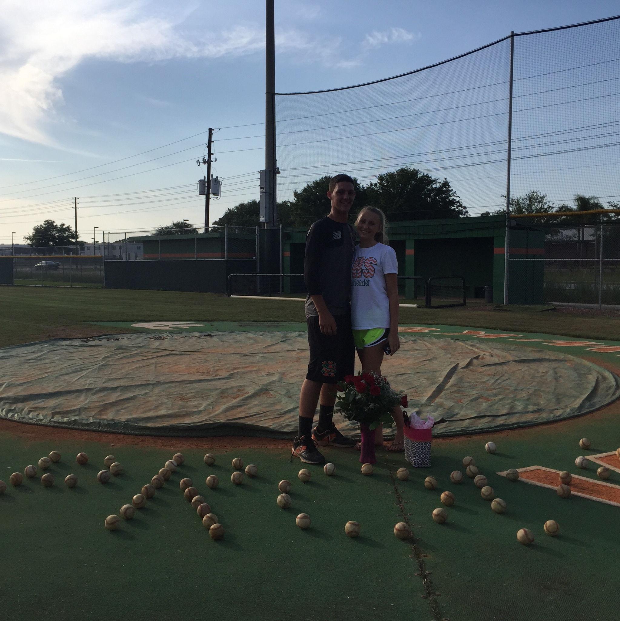 David's "Promposal" on the high school baseball field. (April 2015)
