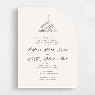 Beige Half arch Wedding Invitation - Chapel Portrait