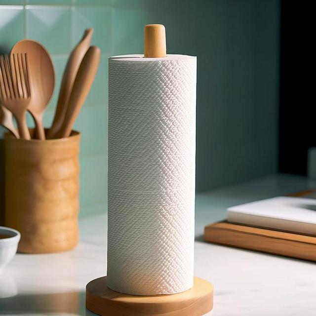 KitchLife Wooden Paper Towel Holder Countertop, Upgraded Size for Jumbo Roll - Solid Beechwood Paper Towel Dispenser Stand with Anti-Skid Base