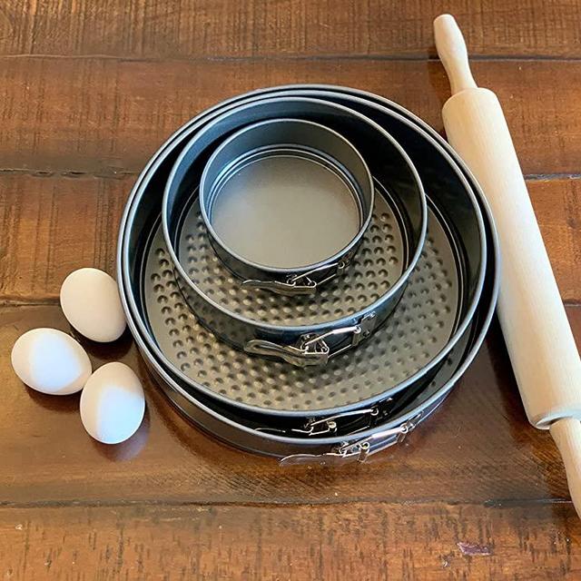 ELITE Cake Pans Set, Springform Non-Stick Bakeware Cake Molds, Stainless Steel, for Cold Storage/Baking Cheesecakes Ice Cream Cakes, Dims 5" Small, 7" Medium, 9" Large, 11" Extra-Large (4 Piece)