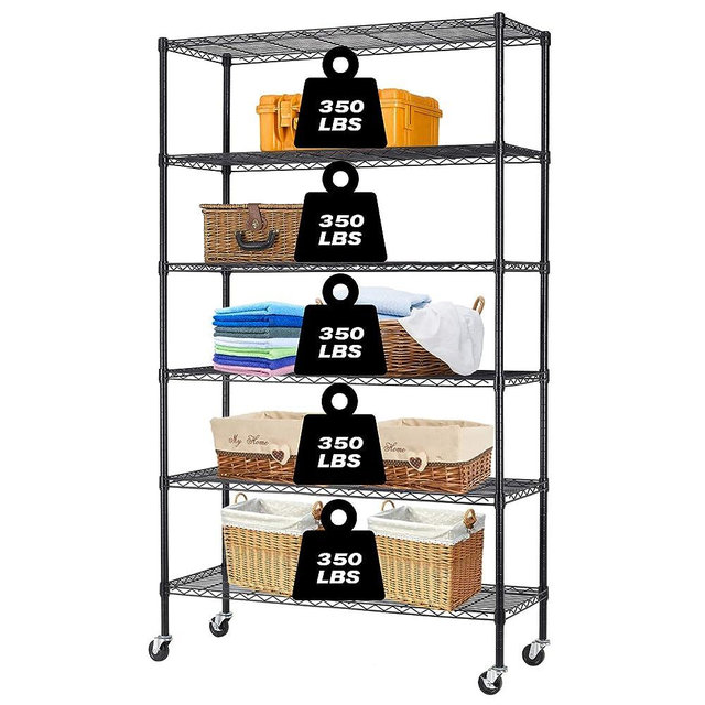 HCB 6-Tier Storage Shelf Heavy Duty Wire Shelving Unit 82"x48"x18" Height Adjustable Metal Steel Wire with Casters for Restaurant Garage Pantry Kitchen Rack (Black)