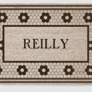 Personalized Last Name Black and White Tile Design Custom Fiber Doormat