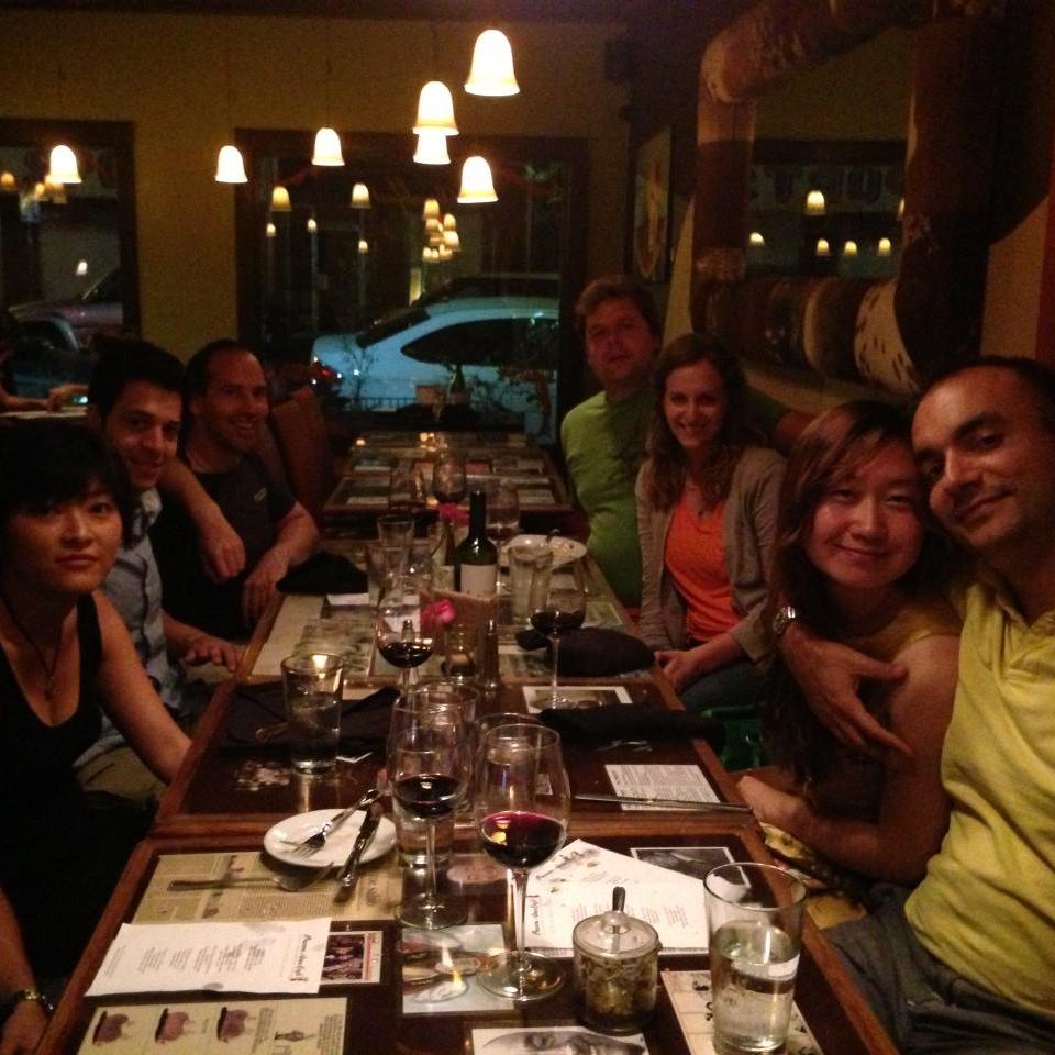Diego and Tone at dinner, 12 months before their first date.