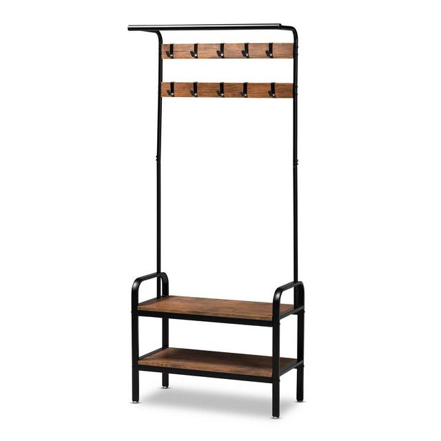 Aislin Distressed Wood and Metal Finished Entryway Hall Tree Brown/Black - Baxton Studio