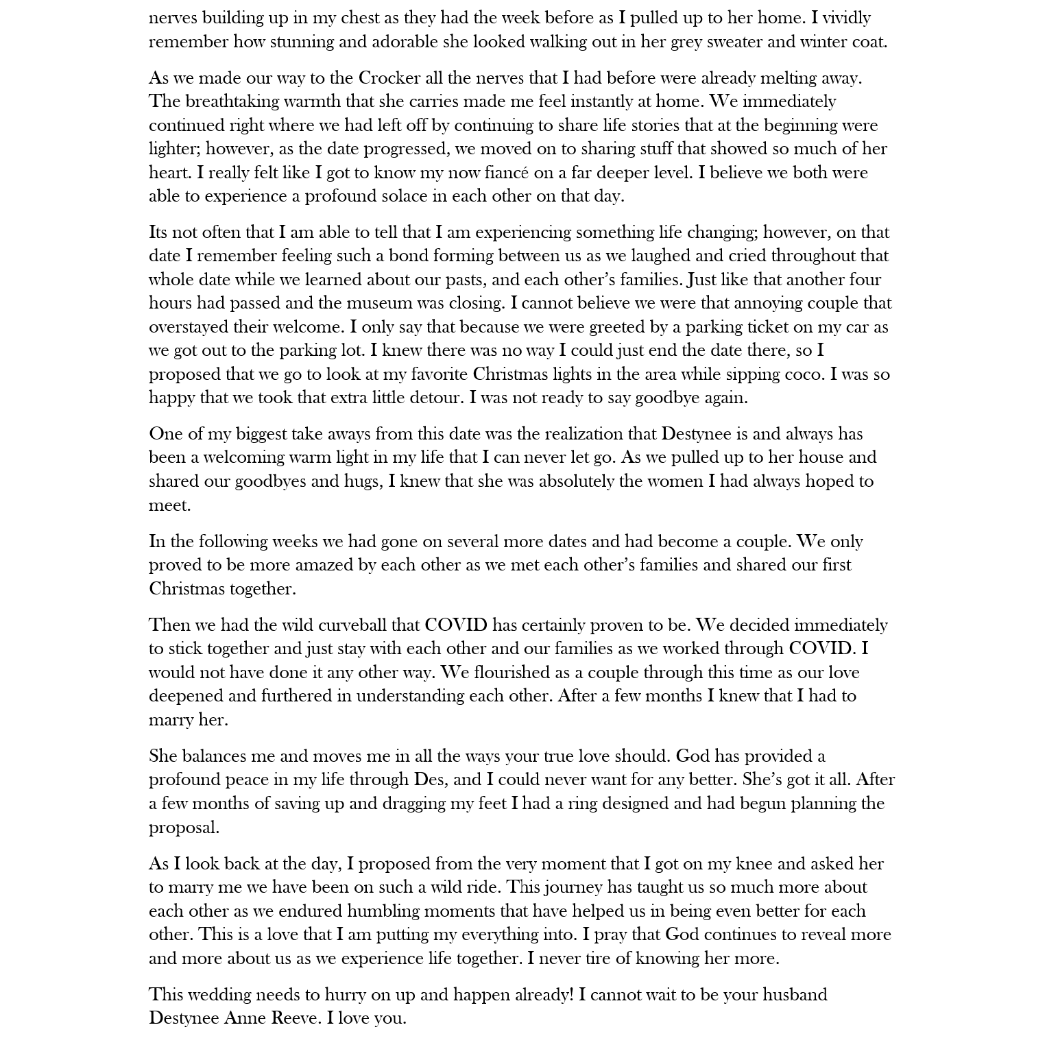 Our Love Story as recalled by Jordan Andrews (Pt. 2)